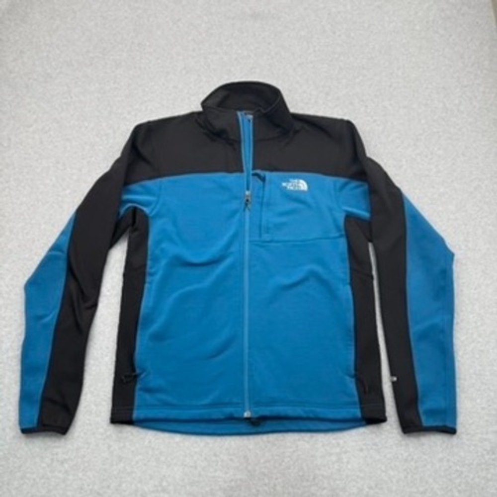 The North Face Jacket Mens Medium TKA Stretch Blue Black Full Zip Fleece Coat